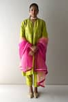 Buy_Shorshe Clothing_Green Pure Silk Embroidery Zardozi Notched Work Jhabla Kurta And Pant Set _Online_at_Aza_Fashions