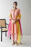 Buy_Shorshe Clothing_Pink Pure Silk Embroidery Zardozi Notched Jhabla Kurta And Pant Set _at_Aza_Fashions