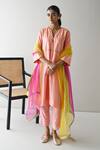 Buy_Shorshe Clothing_Pink Pure Silk Embroidery Zardozi Notched Jhabla Kurta And Pant Set _Online_at_Aza_Fashions