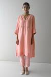 Shorshe Clothing_Pink Pure Silk Embroidery Zardozi Notched Jhabla Kurta And Pant Set _at_Aza_Fashions