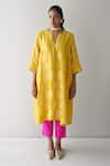 Buy_Shorshe Clothing_Yellow Kurta Brocade Woven Florette Notched And Pant Set _at_Aza_Fashions