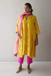 Shorshe Clothing_Yellow Kurta Brocade Woven Florette Notched And Pant Set _Online_at_Aza_Fashions