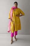 Buy_Shorshe Clothing_Yellow Kurta Brocade Woven Florette Notched And Pant Set _Online_at_Aza_Fashions