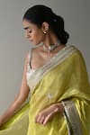 Buy_Shorshe Clothing_Green Handwoven Chanderi Silk And Tissue Pin Stripes Sati & Hand Saree _Online_at_Aza_Fashions