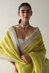 Shorshe Clothing_Green Handwoven Chanderi Silk And Tissue Pin Stripes Sati & Hand Saree _at_Aza_Fashions