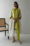 Buy_Shorshe Clothing_Green Kurta And Tissue Floral V Shahi Tunic With Cigarette Pant _at_Aza_Fashions