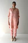 Shorshe Clothing_Pink Kurta And Tissue Floral V Shahi Tunic With Cigarette Pant _Online_at_Aza_Fashions