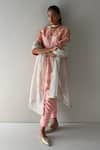 Buy_Shorshe Clothing_Pink Kurta And Tissue Floral V Shahi Tunic With Cigarette Pant _Online_at_Aza_Fashions