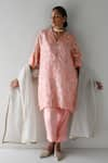 Shop_Shorshe Clothing_Pink Kurta And Tissue Floral V Shahi Tunic With Cigarette Pant _Online_at_Aza_Fashions