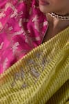 Shop_Shorshe Clothing_Green Chanderi And Tissue Stripes Embroidery Floral Sameena Pattern & Saree _Online_at_Aza_Fashions