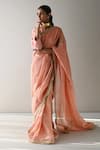 Buy_Shorshe Clothing_Pink Chanderi And Tissue Stripes Embroidery Floral Sameena & Pattern Saree _at_Aza_Fashions