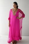 Buy_Shorshe Clothing_Pink Kaftan Organza Embroidered Yoke Zari Lace V Neck Wahida Hand _at_Aza_Fashions