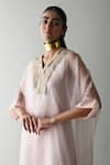 Shorshe Clothing_Beige Kaftan Organza Embroidered Yoke Zari Lace V Neck Wahida _Online_at_Aza_Fashions