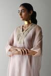 Shop_Shorshe Clothing_Beige Kaftan Organza Embroidered Yoke Zari Lace V Neck Wahida _Online_at_Aza_Fashions