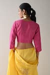 Shop_Shorshe Clothing_Pink Check Silk Placement Embroidery Floral Round Blouse _at_Aza_Fashions