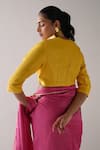 Shop_Shorshe Clothing_Yellow Check Silk Placement Embroidery Floral Round Flower Blouse _at_Aza_Fashions