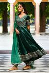 Buy_Suti Kapda_Green Silk, Satin Embroidery, Gota Patti V-neck Stripe Detailed Anarkali Set_at_Aza_Fashions