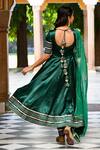 Shop_Suti Kapda_Green Silk, Satin Embroidery, Gota Patti V-neck Stripe Detailed Anarkali Set_at_Aza_Fashions