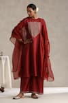 Buy_Weaver Story_Maroon Kurta And Pant Chanderi Hand Embroidered Gota Patti Round Pure Set _at_Aza_Fashions