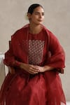 Buy_Weaver Story_Maroon Kurta And Pant Chanderi Hand Embroidered Gota Patti Round Pure Set _Online_at_Aza_Fashions