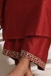 Buy_Weaver Story_Maroon Kurta And Pant Chanderi Hand Embroidered Gota Patti Round Pure Set 