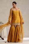 Buy_Weaver Story_Yellow Kurta And Gharara Chanderi Hand Embroidered Gota Patti Square Pure Set _at_Aza_Fashions