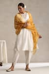 Buy_Weaver Story_Off White Kurta And Pant Chanderi Hand Embroidered Gota Patti Round Work Set _Online_at_Aza_Fashions