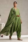 Buy_Weaver Story_Green Chanderi Hand Embroidered Gota Patti V-neck Floral Kurta Pant Set _at_Aza_Fashions