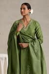 Weaver Story_Green Chanderi Hand Embroidered Gota Patti V-neck Floral Kurta Pant Set _Online_at_Aza_Fashions