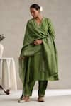 Buy_Weaver Story_Green Chanderi Hand Embroidered Gota Patti V-neck Floral Kurta Pant Set _Online_at_Aza_Fashions