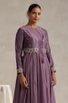 Buy_Weaver Story_Purple Anarkali Mul Chanderi Hand Embroidered Gota Patti Round Set With Koti _Online_at_Aza_Fashions