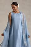 Buy_Weaver Story_Blue Kurta And Pant Chanderi Hand Embroidered Gota Patti Plain Pure Flared Set _Online_at_Aza_Fashions