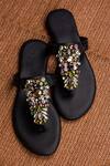 Shop_Phenominaal_Black Crystals Kaleidoscope Hand Embroidered Sandals _at_Aza_Fashions