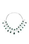 Shop_Moh-Maya by Disha Khatri_Silver Plated Zircon And Emerald Stone Embellished Necklace Set _Online_at_Aza_Fashions