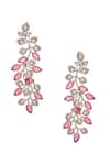Shop_Moh-Maya By Disha Khatri_Gold Plated Zari, Metallic Thread Zircon Leaf Vine Pattern Embellished Earrings _at_Aza_Fashions