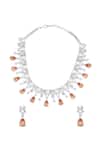 Shop_Moh-Maya By Disha Khatri_Silver Plated Pearls, Zari Zircon And Embellished Necklace Set _at_Aza_Fashions