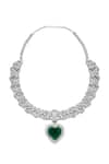 Shop_Moh-Maya By Disha Khatri_Silver Plated Zari Zircon And Emerald Stone Embellished Necklace Set _Online_at_Aza_Fashions