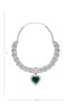 Moh-Maya By Disha Khatri_Silver Plated Zari Zircon And Emerald Stone Embellished Necklace Set _Online