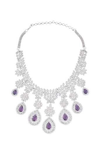 Moh-Maya By Disha Khatri_Silver Plated Crystals Tear Drop Cutwork Dangler Necklace Set _at_Aza_Fashions