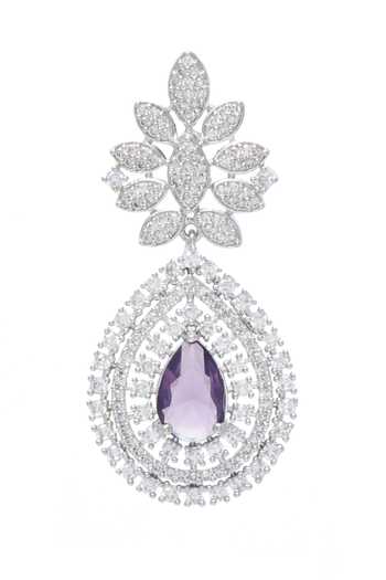 Buy_Moh-Maya By Disha Khatri_Silver Plated Crystals Tear Drop Cutwork Dangler Necklace Set 