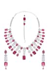 Shop Moh-Maya By Disha Khatri Red Rhinestones, Diamonds Ruby Stone Embellished Jewellery Set at Aza Fashions Shop_Moh-Maya By Disha Khatri_Red Rhinestones, Diamonds Ruby Stone Embellished Jewellery Set _at_Aza_Fashions