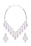 Shop_Moh-Maya By Disha Khatri_Pink Zari Geometric Chandelier Carved Necklace Set _at_Aza_Fashions