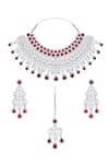 Shop Moh-Maya By Disha Khatri Red Zari, Diamonds, Stones Ruby And Zircon Embellished Jewellery Set at Aza Fashions Shop_Moh-Maya By Disha Khatri_Red Zari, Diamonds, Stones Ruby And Zircon Embellished Jewellery Set _at_Aza_Fashions
