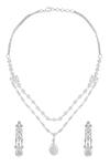 Shop_Moh-Maya By Disha Khatri_Silver Plated Zari Zircon Embellished Necklace Set _at_Aza_Fashions