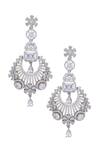 Shop_Moh-Maya By Disha Khatri_Silver Plated Zari, Diamonds Floral Cutwork Embellished Dangler Earrings_at_Aza_Fashions