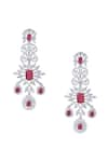 Shop_Moh-Maya by Disha Khatri_Red Ruby Stone Flower Carved Zircon Embellished Earrings _at_Aza_Fashions