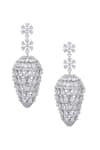 Shop_Moh-Maya by Disha Khatri_Silver Plated Moissanite Stone Honeycomb Cutwork Earrings _at_Aza_Fashions