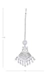 Shop_Moh-Maya by Disha Khatri_Silver Plated Moissanite Stone Flower Cutwork Maangtikka _Online_at_Aza_Fashions