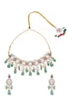 Shop_Moh-Maya by Disha Khatri_Green Moissanite Polki Embellished Necklace Set _at_Aza_Fashions