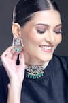 Buy_Moh-Maya by Disha Khatri_Green Stone Floral Carved Pendant Necklace Set _at_Aza_Fashions